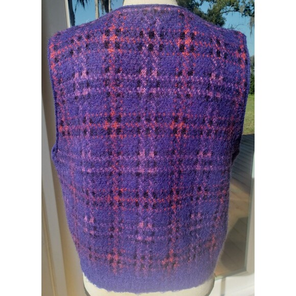 Vintage 90s LizSport Purple Plaid Mohair Button Up Academia Sweater Vest Sz L - Picture 6 of 14